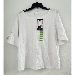 NWT Rafaella‎ Womens Embroidered Top Size L White Paisley Tulip S/S Cottagecore